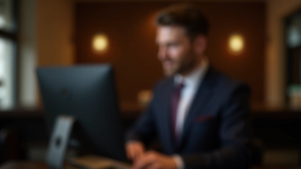 Recepcionista a digitar informações de check-in no computador enquanto interage com hóspede